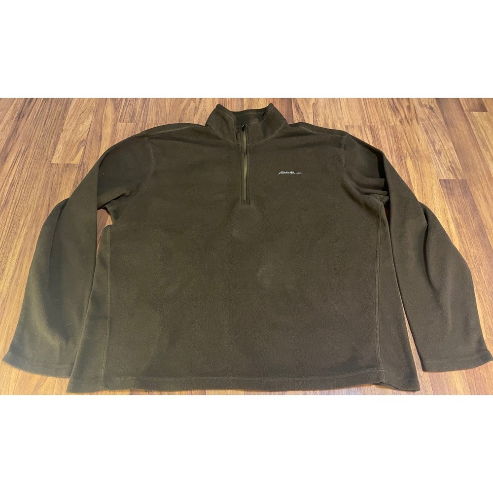 Eddie Bauer Polartec Fleece Pullover Mens XL Olive Green Quarter Zip Sweater